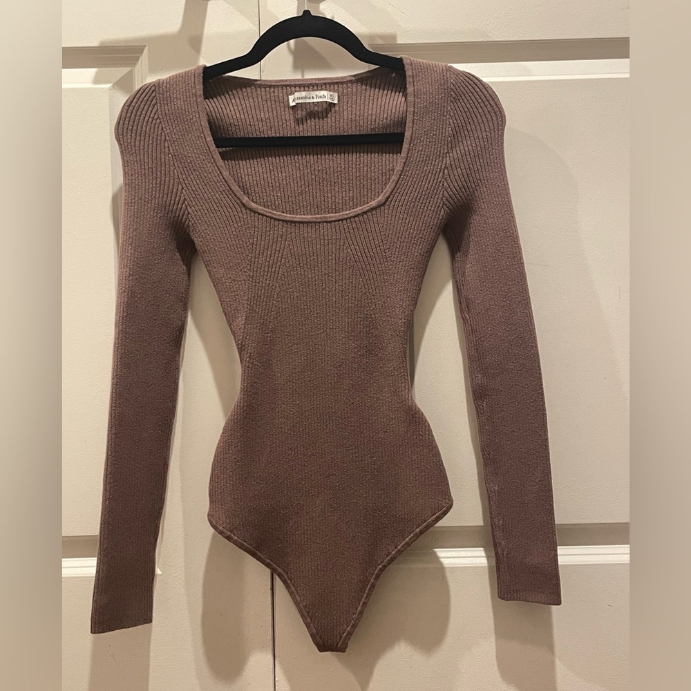 Abercrombie and Fitch Long-Sleeve Squareneck Sweater Bodysuit Brown Sz XS NWOT